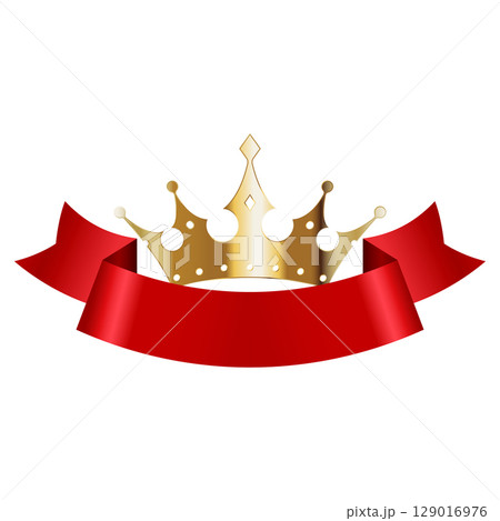 Golden crown beautiful symbol of power and red ribbon Golden crown beautiful symbol of power and red ribbon 129016976
