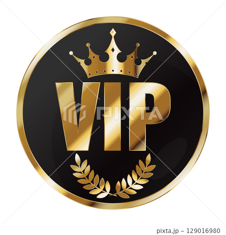 Golden VIP sign in a circle, beautiful design 129016980
