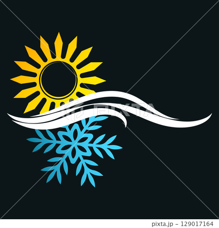 Sun and snowflake with air flows. Air conditioner sign 129017164