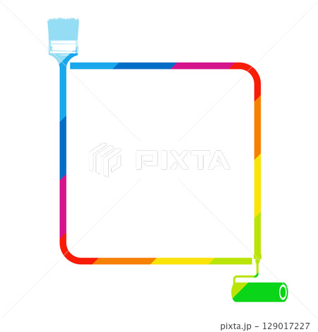 Colored frame sign with paint roller and brush Colored frame sign with paint roller and brush 129017227