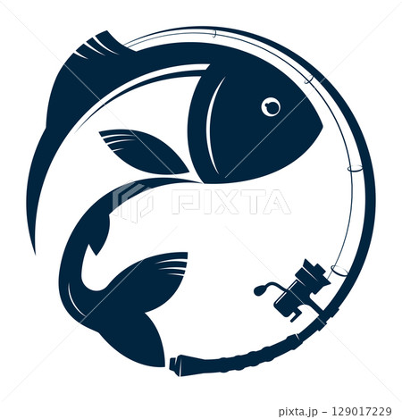 Fish and rod with bait, design for fishing Fish and rod with bait, design for fishing 129017229