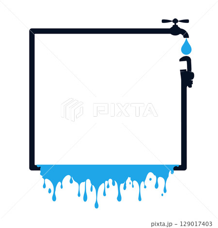 Square frame sign with water key, water tap and water drops Square frame sign with water key, water tap and water drops 129017403