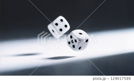 Dice Roll, Chance Outcome, Excitement, Unpredictable Future. Ideal for game development, probability, destiny themes 129017589
