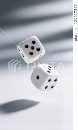 Dice Roll, Chance Outcome, Excitement, Unpredictable Future. Ideal for game development, probability, destiny themes 129017597