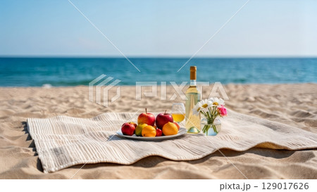 Beach Picnic, Casual Dining, Outdoor Relaxation, Summer Delights. Great for food blogs, lifestyle, outdoor events 129017626