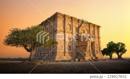Ancient Temple in Golden Hour, Spiritual Journey, Tranquility, Architectural Beauty. Ideal for cultural tourism, historical sites, wellness Ancient Temple in Golden Hour, Spiritual Journey, Tranquility, Architectural Beauty. Ideal for cultural tourism, historical sites, wellness 129017632