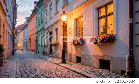 Charming European Cobblestone Street, Historic Charm, Old World, Romantic Getaway. Great for European travel, cultural tours, couples travel Charming European Cobblestone Street, Historic Charm, Old World, Romantic Getaway. Great for European travel, cultural tours, couples travel 129017634