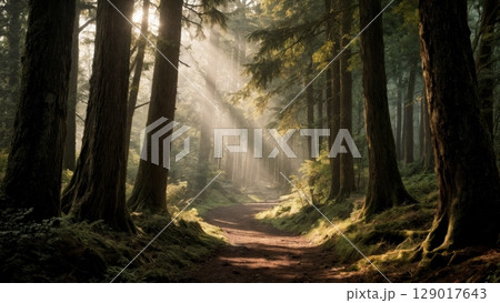 Ancient Forest Path, Nature's Embrace, Solitude, Rejuvenation. Ideal for wellness retreats, outdoor enthusiasts, mindfulness Ancient Forest Path, Nature's Embrace, Solitude, Rejuvenation. Ideal for wellness retreats, outdoor enthusiasts, mindfulness 129017643