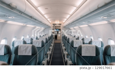 Passenger Aisle View, Anticipation, Journey, Travel Experience. Great for airlines, vacation planning, travel stories 129017661