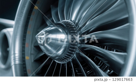 Airplane Engine Turbine, Power, Innovation, Engineering. Perfect for aerospace, technology, industrial design 129017663