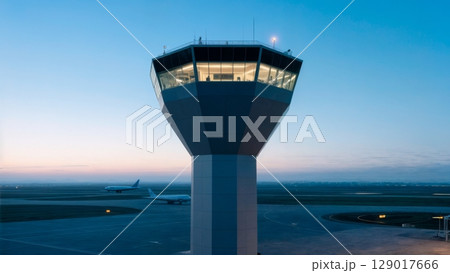Airport Control Tower, Guidance, Safety, Air Traffic Management. Ideal for aviation safety, logistics, infrastructure 129017666