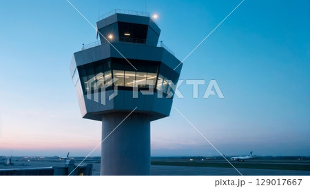 Airport Control Tower, Guidance, Safety, Air Traffic Management. Ideal for aviation safety, logistics, infrastructure 129017667