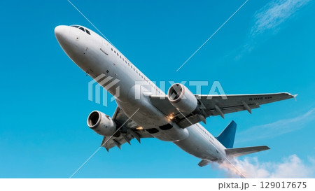 Sleek Commercial Airplane Animation, Futuristic Jet Soaring, Modern Air Travel. Perfect for travel agencies, aviation, global connectivity 129017675