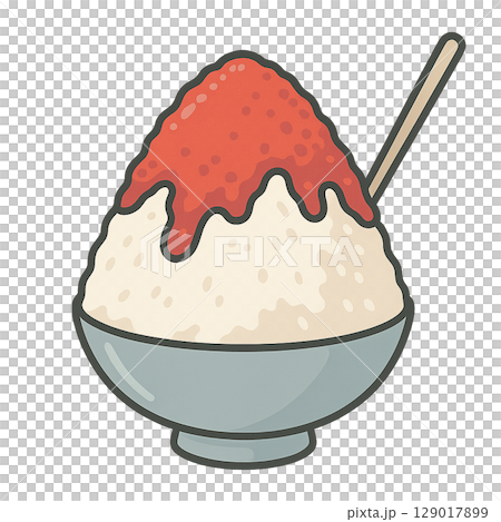 shaved ice with strawberry syrup 129017899