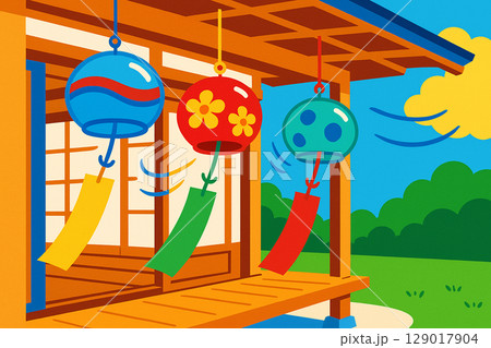 風に揺れる夏の風鈴 129017904