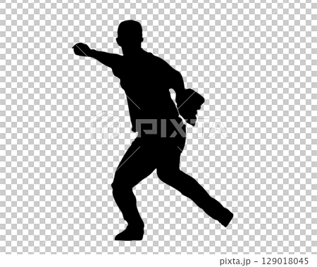 野球選手のスローイング動作シルエット（ベクター素材） 129018045