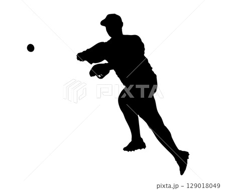 野球のジャンピングスローシルエット（ベクター素材） 129018049