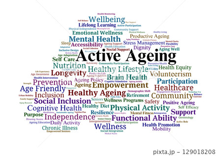 Active Ageing Word Cloud. Key Concepts in Wellness, Engagement, and Healthy Later Life Active Ageing Word Cloud. Key Concepts in Wellness, Engagement, and Healthy Later Life 129018208