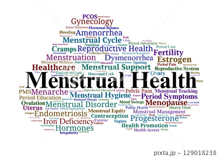 Menstrual Health Word Cloud. Key Concepts in Female Reproductive Health and Monthly Cycles Menstrual Health Word Cloud. Key Concepts in Female Reproductive Health and Monthly Cycles 129018238
