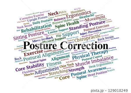 Posture Correction Word Cloud. Key Terms in Body Alignment, Therapy, and Core Strength 129018249