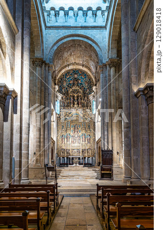 Coimbra , Portugal - Mar 14, 2025: Interior of the Old Cathedral of Coimbra, Se Velha at Coimbra, Portugal. 129018418