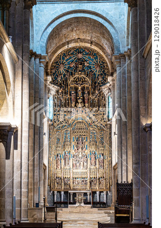 Coimbra , Portugal - Mar 14, 2025: Interior of the Old Cathedral of Coimbra, Se Velha at Coimbra, Portugal. 129018426