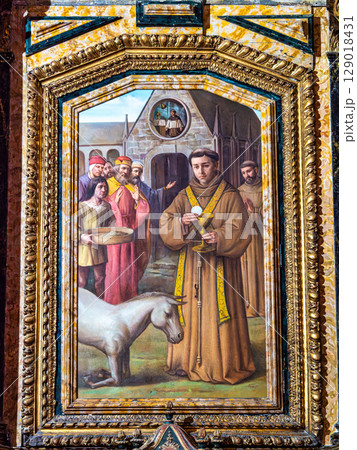 Coimbra , Portugal - Mar 15, 2025: Interior of Santa Cruz Monastery at Coimbra, Portugal Coimbra , Portugal - Mar 15, 2025: Interior of Santa Cruz Monastery at Coimbra, Portugal 129018431