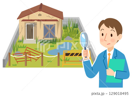 放置された土地の調査をする不動産業者　空家　空地　資産 129018495