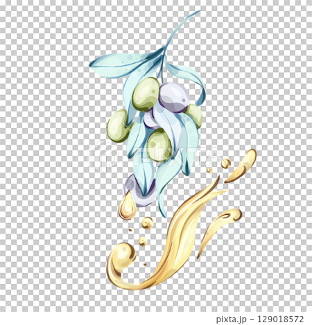 watercolor, olive, fruit 129018572