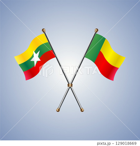 Myanmar and Benin flag. Vector Illustration 129018669