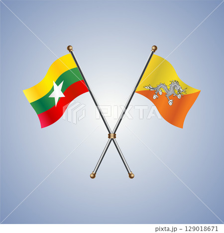 Myanmar and Bhutan flag. Vector Illustration 129018671
