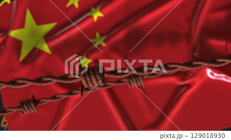 The China Flag and barbed wire for Business crisis concept 3d Rendering. The China Flag and barbed wire for Business crisis concept 3d Rendering. 129018930