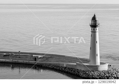 Black and White Coastal Lighthouse Scene 129019042
