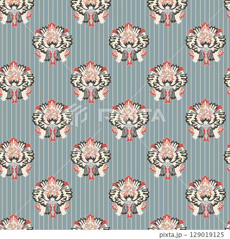 Blue Striped Ornamental Floral Pattern 129019125