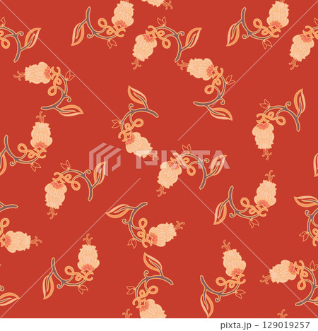 Red Background Small Floral Pattern 129019257