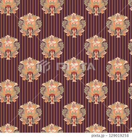 Ornamental Floral Striped Seamless Pattern 129019258