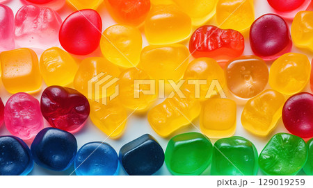 Fruit gummy candies background. Colorful sweet backdrop. Generative AI Fruit gummy candies background. Colorful sweet backdrop. Generative AI 129019259
