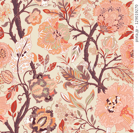 Ornate Floral Branch Seamless Pattern 129019270