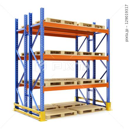 Pallet racking system on white background - 3D illustration 129019317