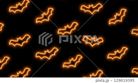 ネオン柄コウモリ ブラック&オレンジハロウィンパターン ネオン柄コウモリ ブラック&オレンジハロウィンパターン 129019395