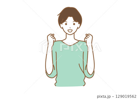 ガッツポーズをする男性 129019562