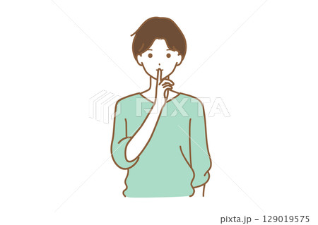 口に指をあてている男性 129019575