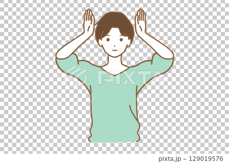 Man with hands on head Man with hands on head 129019576