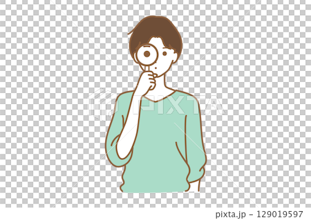 虫メガネを見る男性 129019597