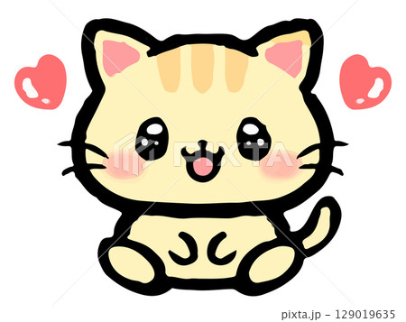 お座りするかわいいトラ猫の落書き風イラスト素材 お座りするかわいいトラ猫の落書き風イラスト素材 129019635
