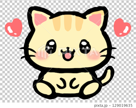 お座りするかわいいトラ猫の落書き風イラスト素材 お座りするかわいいトラ猫の落書き風イラスト素材 129019635