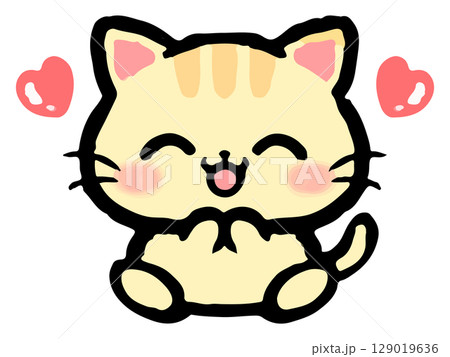 お座りするかわいいトラ猫の落書き風イラスト素材2 129019636