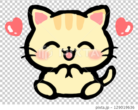 お座りするかわいいトラ猫の落書き風イラスト素材2 129019636