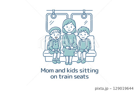 電車で座っているママと子供たち 129019644