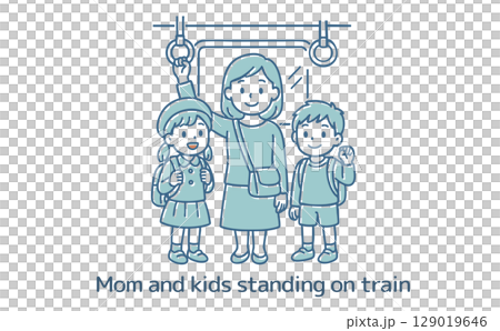 媽媽和孩子們站在火車上 129019646